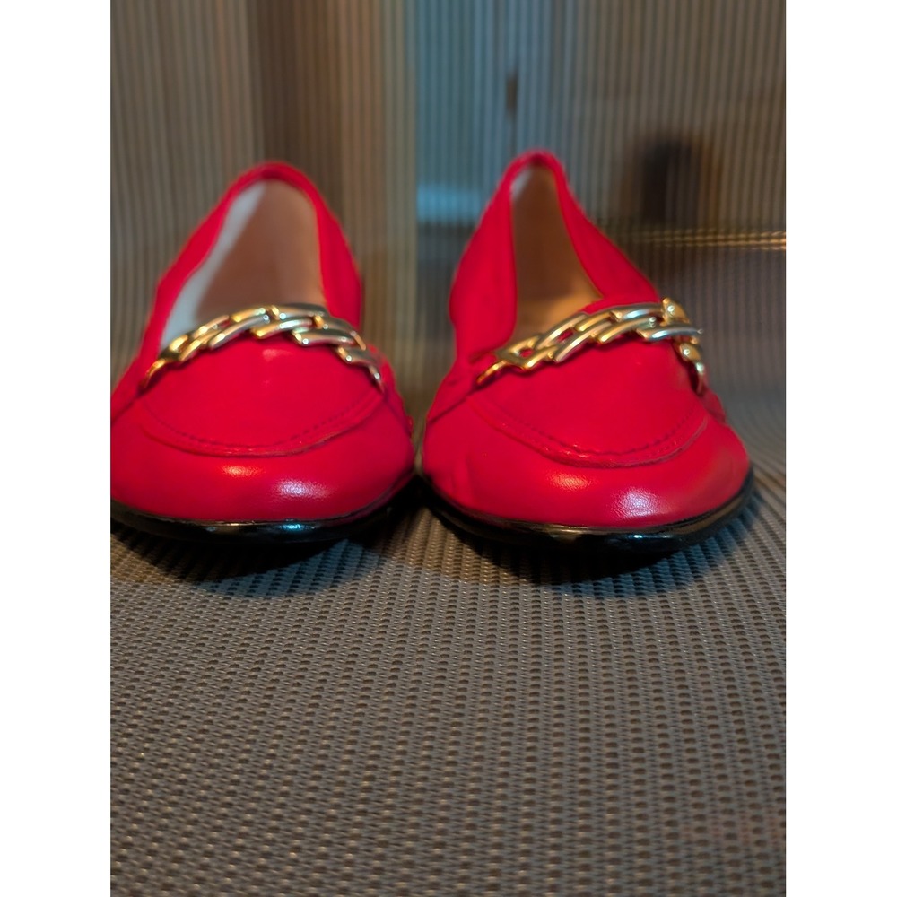 Amalfi by Rangoni Red Leather Gold Chain Loafers Made in Italy Women's Size 7 - Picture 4 of 8